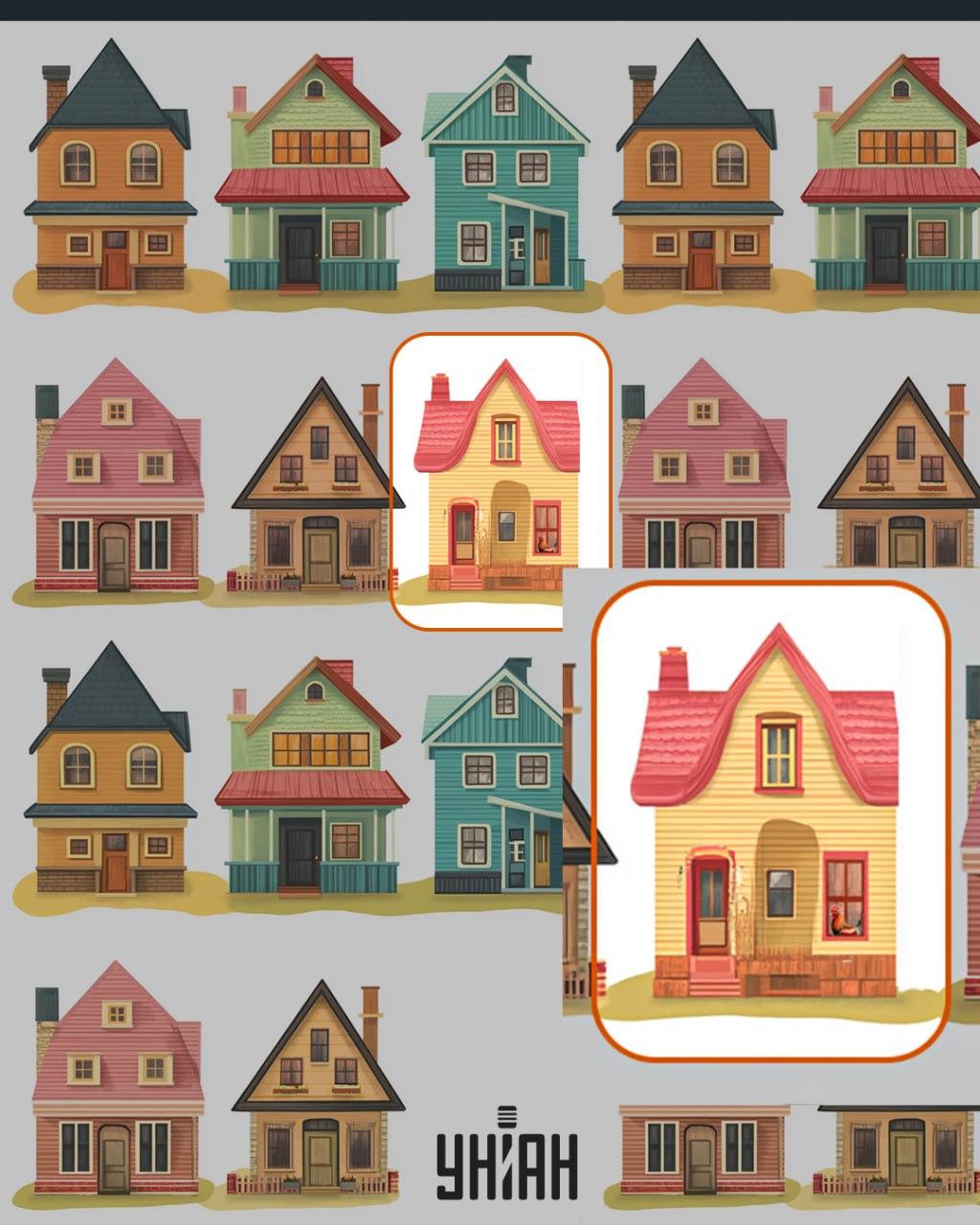 Um galo estava na janela de uma das casas / colagem Moje